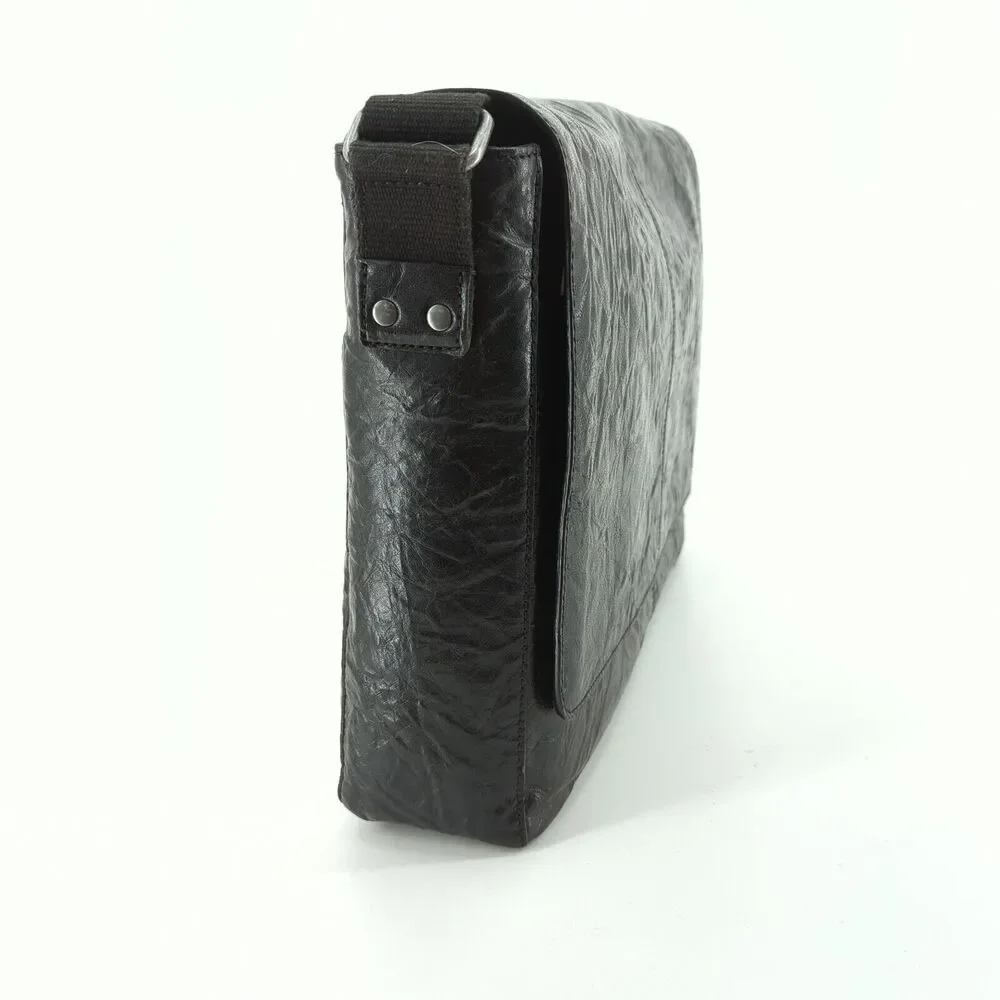 FRYE Black Crinkle Leather Large Crossbody Messenger Bag School DB0525 NEW
